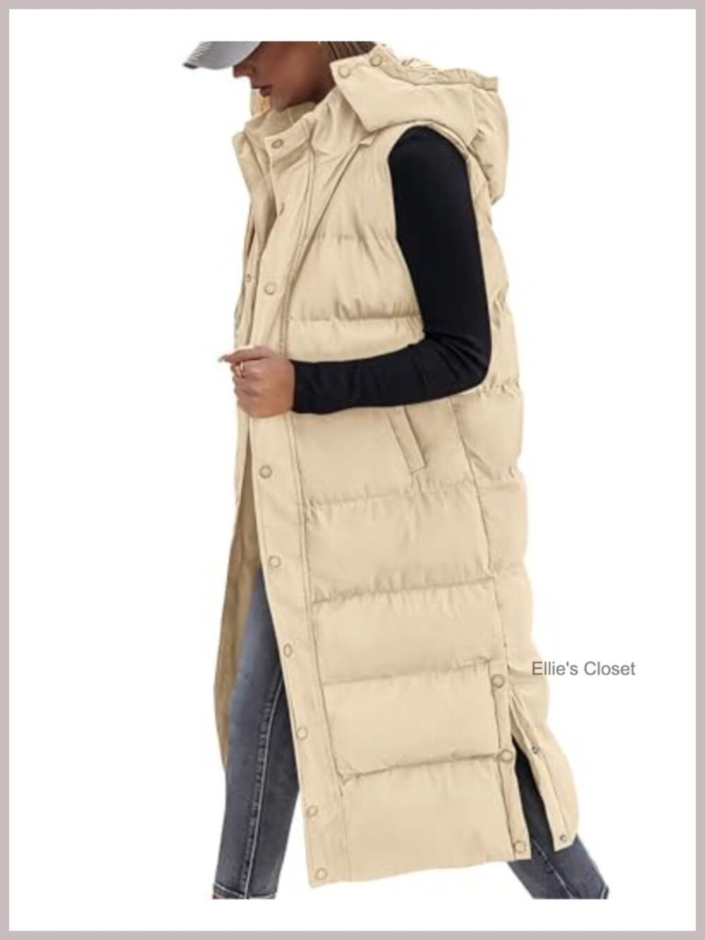 Long Quilted Puffer Vest with Hood Sleeveless Winter Coat